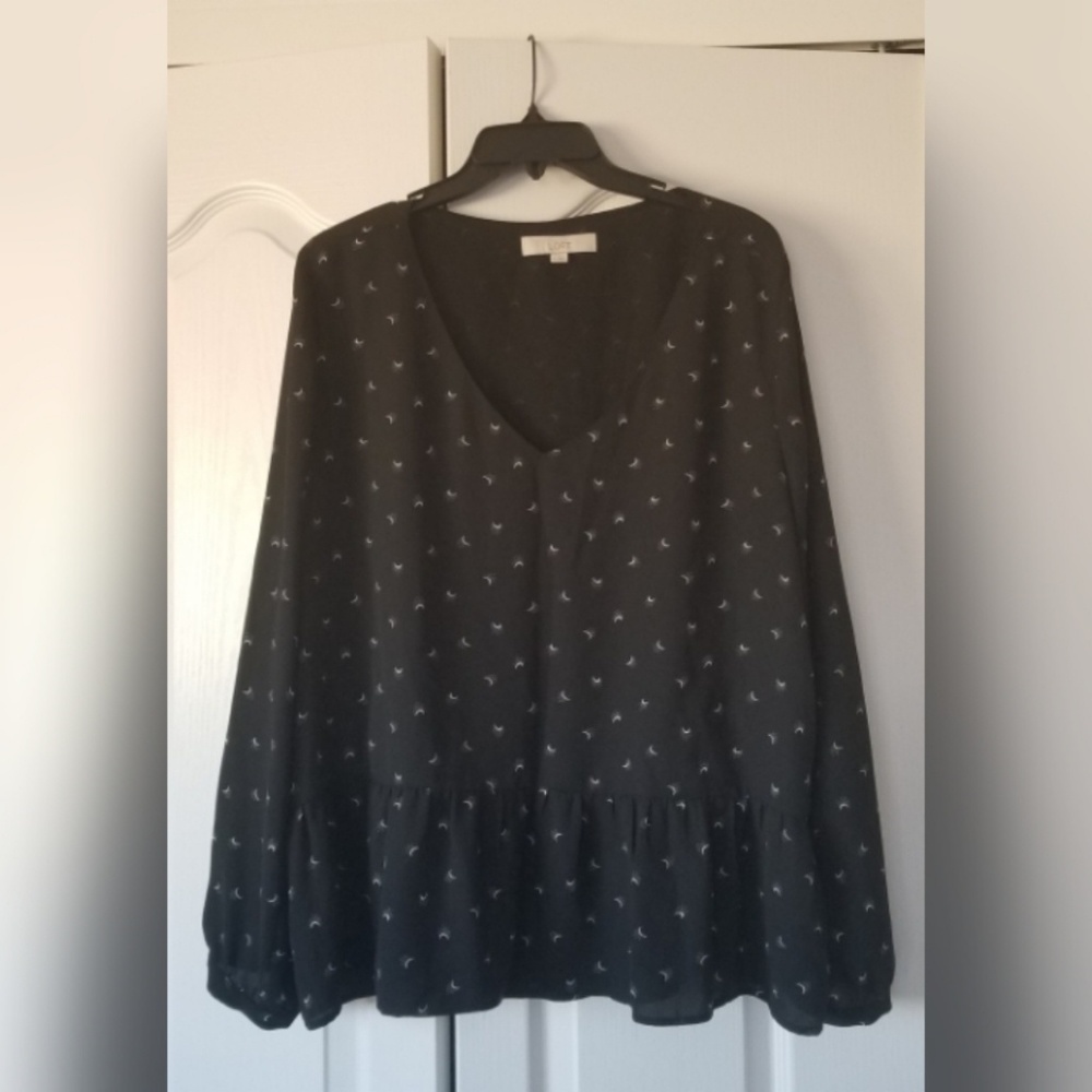 LOFT Peplum Moon Print V Neck Blouse Size XL